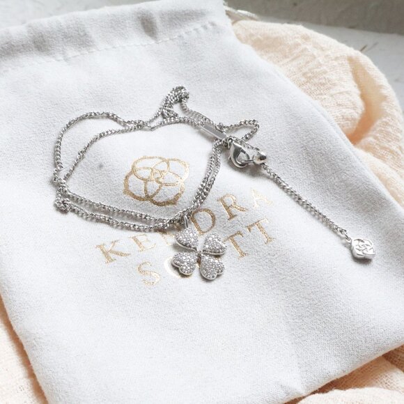 Kendra Scott | Clover | White Crystal Silver Short Pendant Necklace - Picture 3 of 3